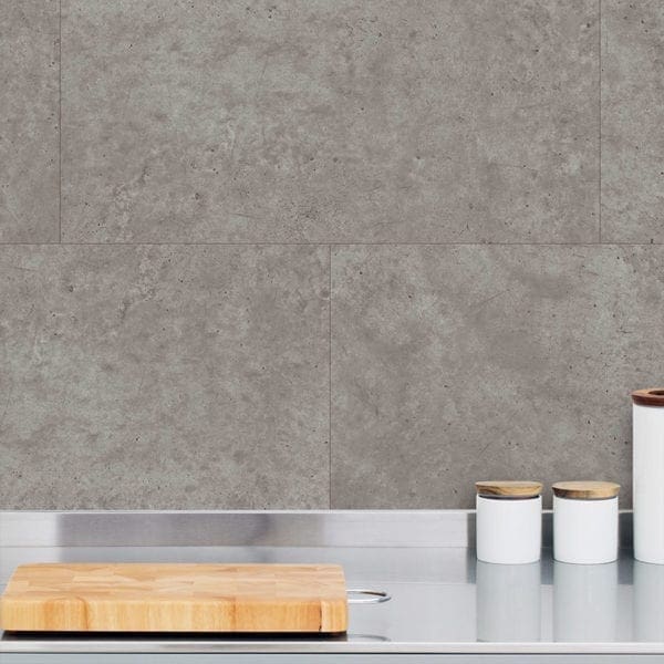 Grey Concrete Tile Effect Wall Panel Kitchen